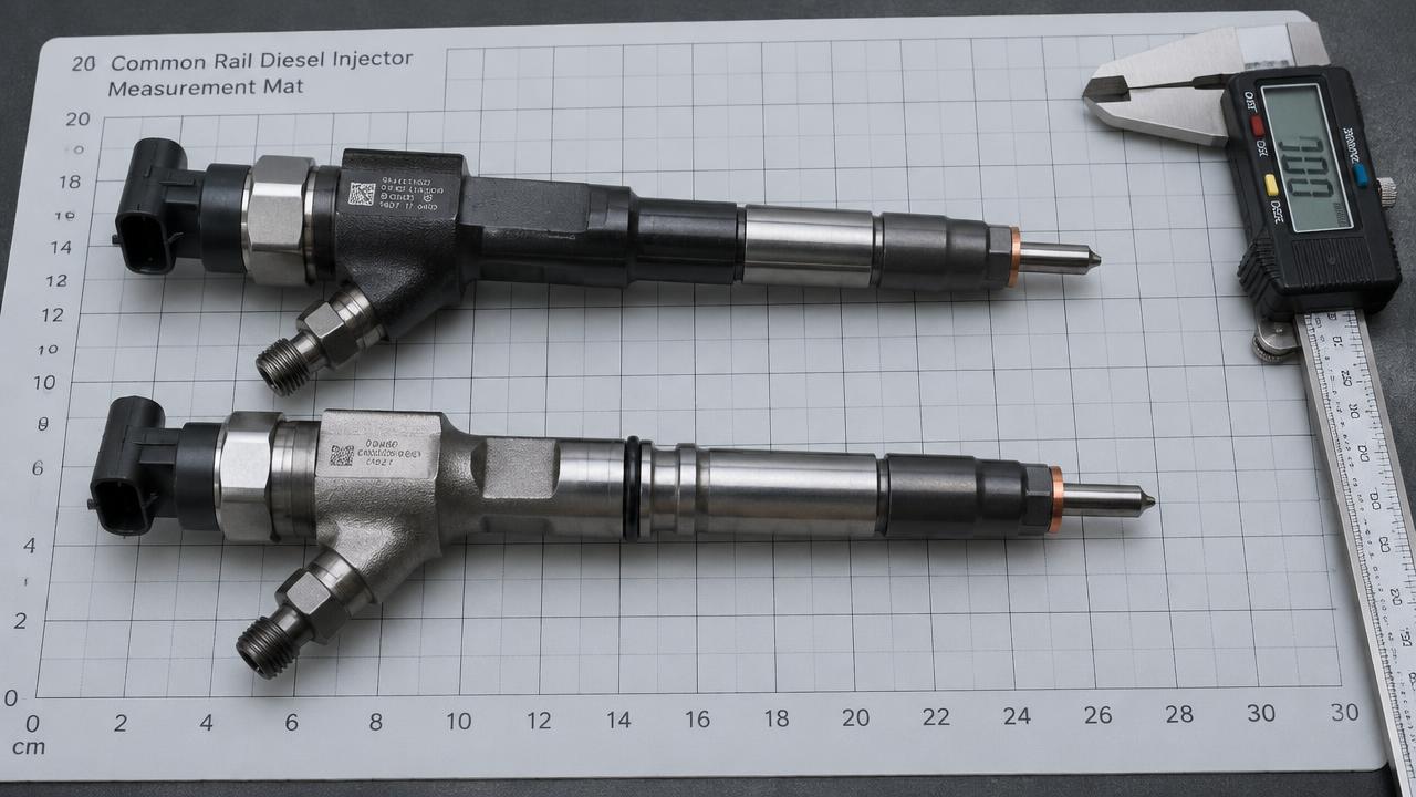 Bosch CRI- och CRIN-dieselspridare sida vid sida på mätmatta med skjutmått